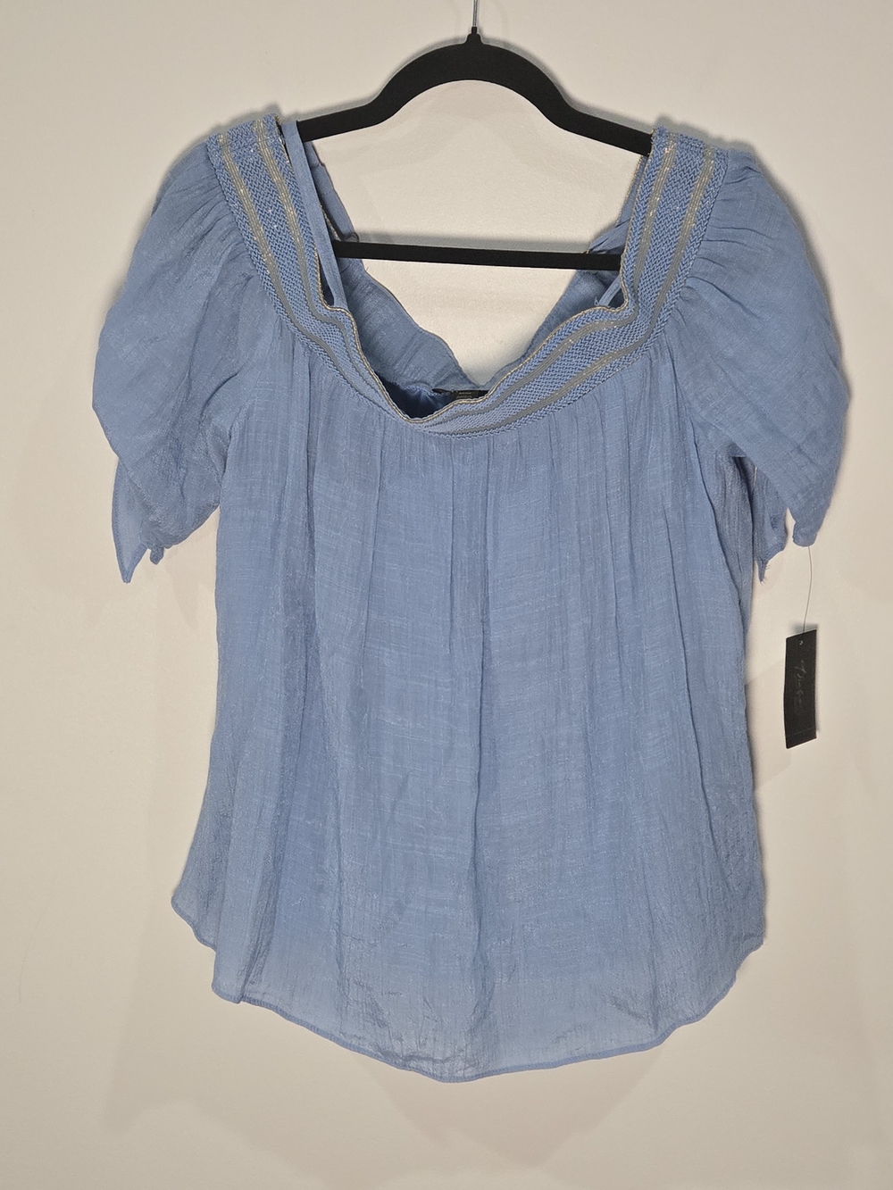 Thalia Sodi Sz Med Blue Gauze Off-The-Shoulder Top